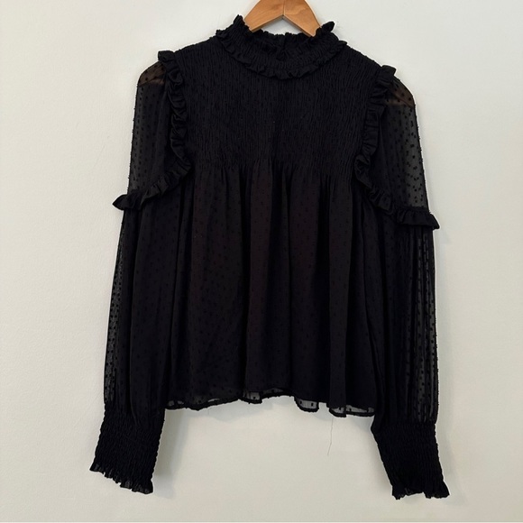 Zara Tops - Zara long sleeve semi sheer smocked blouse black medium